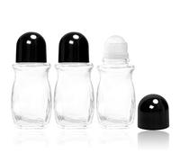 Roller Ball Bottles for Essential Oils, Glass Roller Bottles with Plastic Roller Ball and Cap, Empty Rollerball Bottles Deodorant Essential Oil Vial Jars, Refillable Perfume Bottle, 3 Pcs 50ml, Black