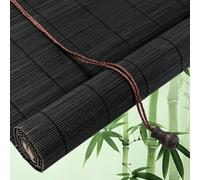 Roller Blind Bamboo Outdoor,Light Filtering Roller Blinds for Windows Black Retro Decorative Roman Blinds Custom Size Privacy Screen Anti-UV Bamboo Curtain