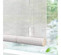 Roller blind Natural Bamboo,Roman Roller Shades,Gazebo Patio White Bamboo Roll up Window Blind with Hooks,Blackout Curtain for Tea Room Partition Office,Wide 50-140cm,Custom (W60xH150cm(24x59in))