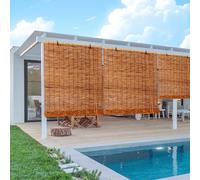 Roller Blind Retro Bamboo Blinds Outdoor Waterproof Bamboo Curtain Window Shutters 100x150 55x90 80x120 140x200 160x280 110x300cm Roman Shades Anti-UV Light Filtering for Kitchen Deck Patio Door