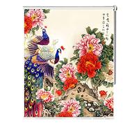 Roller Blinds Oriental Tradition Red Roller Blind w/Peacock is on Branch Pattern, 100% Blackout Thickness Curtains for Windows/Kitchen, Easy to Install (Size : 60cmx140cm/23.6inx55.1in)