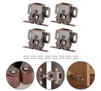 Roller Catch Latches for Cupboard and Cabinet Doors, 4-Pack Iron Steel Spring-Loaded Roller Locks with Striker Plates, Brown Finish