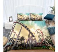 Roller Coaster Duvet Cover Single 3 Pieces with 2 Pillowcases 3D Bedding Duvet Cover with Zipper Closure Soft Microfiber Quilt Cover for Girls 135 x 200 cm