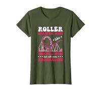Roller Coaster Mom Amusement Park Rollercoaster T-Shirt, Women, Olive Green, Small