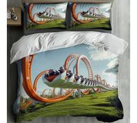 Roller Coaster Single Duvet Cover Set Amusement Park Bedding Set 3D Print Soft Microfiber Quilt Covers 135x200 cm with Zipper Closure and 2 Pillowcases 50x75 cm for Kids Teens E.548