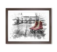 Roller Derby Skates Boots V3 Modern Framed Print | A4 Walnut Framed Wall Art | Ready to Hang | Modern Nature Picture | Living Room Bedroom Lounge Office
