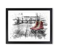 Roller Derby Skates Boots V3 Modern Framed Wall Art Print, Ready to Hang Picture for Living Room Bedroom Home Office Décor, Black A4 (34 x 25 cm)