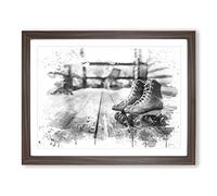 Roller Derby Skates Boots V4 Modern Framed Print | A3 Walnut Framed Wall Art | Ready to Hang | Modern Nature Picture | Living Room Bedroom Lounge Office
