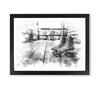 Roller Derby Skates Boots V4 Modern Framed Wall Art Print, Ready to Hang Picture for Living Room Bedroom Home Office Décor, Black A2 (64 x 46 cm)