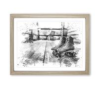 Roller Derby Skates Boots V4 Modern Framed Wall Art Print, Ready to Hang Picture for Living Room Bedroom Home Office Décor, Oak A2 (64 x 46 cm)