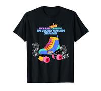 Roller Queen in Acid Wash Jeans 80s Retro Vibes Music Notes T-Shirt