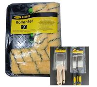 Roller Set 9" Includes 3PCs Brush Set [1" 1 1/2" 2"],Tray and Frame DIY Painting with Emulsion Paints on Walls & Ceilings Smooth & Semi Smooth Surfaces Medium Long Pile (9Pcs Set Medium Pile)