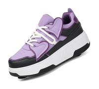 Roller Shoes for Boys & Girls Comfortable Breathable Sneakers with Detachable Retractable Wheels Kids Wheeled Footwear with Front Toe Brake Beginner Roller Skates,339 Purple,4 UK