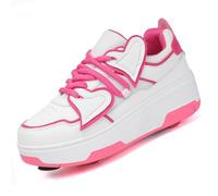 Roller Shoes for Boys & Girls Comfortable Breathable Sneakers with Detachable Retractable Wheels Kids Wheeled Footwear with Front Toe Brake Beginner Roller Skates,339 Rose red,6 UK