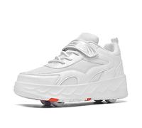 Roller Shoes Sneakers for Boys Girls, Roller Skates Shoes for Kids Double Row 4 Wheels Trainers Outdoor Sports Skating Travel Roller Sneakers,White-11UKChild