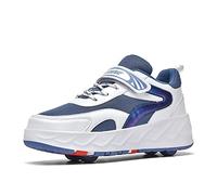 Roller Shoes Sneakers for Boys Girls, Roller Skates Shoes for Kids Double Row 4 Wheels Trainers Outdoor Sports Skating Travel Roller Sneakers,Blue-1UK