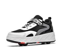 Roller Shoes Sneakers for Boys Girls, Roller Skates Shoes for Kids Double Row 4 Wheels Trainers Outdoor Sports Skating Travel Roller Sneakers,Black-4UK