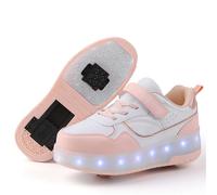 Roller Skate Shoes for Boys and Girls Kids LED Light Up Fashion Sneakers Skating Shoes with Rechargeable and Detachable Wheels The Gift for Party Birthday Christmas Day Pink