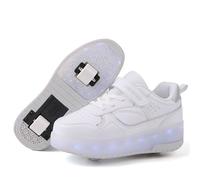 Roller Skate Shoes for Boys and Girls Kids LED Light Up Fashion Sneakers Skating Shoes with Rechargeable and Detachable Wheels The Gift for Party Birthday Christmas Day White