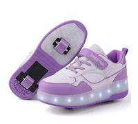 Roller Skate Shoes for Boys and Girls Kids LED Light Up Fashion Sneakers Skating Shoes with Rechargeable and Detachable Wheels The Gift for Party Birthday Christmas Day Purple