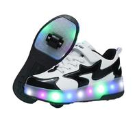 Roller Skate Shoes for Girls&Boys,Adjustable Light-Up Wheel Sneakers,Outdoor Parkour Shoe with 2-Wheels,Versatile,for First-Time Roller Skating Learners Black