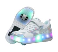 Roller Skate Shoes for Girls&Boys,Adjustable Light-Up Wheel Sneakers,Outdoor Parkour Shoe with 2-Wheels,Versatile,for First-Time Roller Skating Learners White