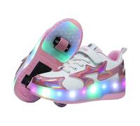 Roller Skate Shoes for Girls&Boys,Adjustable Light-Up Wheel Sneakers,Outdoor Parkour Shoe with 2-Wheels,Versatile,for First-Time Roller Skating Learners Pink