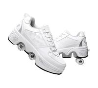 Roller Skate Shoes for Girls Boys, Shoes with Retractable Wheels, Roller Shoes & Trainers 2 in 1, Quad Inline Skateboard Shoes, Rollar Skates Gift for Kids, Adults, Men and Women (White, 6UK)