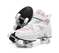 Roller Skate Shoes for Kids Boys Girls with 4-Wheels Unisex Retractable Skating Shoes Wheels Sneakers Fashion Roller Wheeled,Pink-37