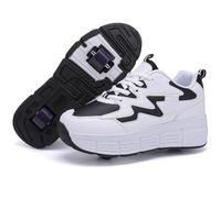 Roller Skate Shoes Outdoor Sneakers Trainers Roller Skates Retractable Technical Skateboarding Wheels Shoes for Young Adults(White,6 UK)