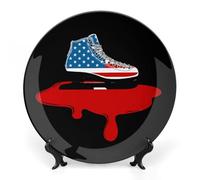 Roller Skate Shoes U.S. Flag Printed Bone China Decorative Plate Ceramic Decorative Plate with Display Stand for Home Wall Decor