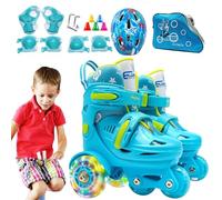 Roller Skates for Children, Three Point Roller Skates | Three Point Adjustable Roller Skates for Beginners - Illuminated Wheels with Knee Pads, Elbow Pads and Headgear