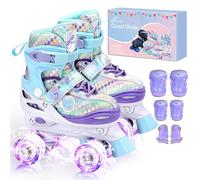 Roller Skates for Girls, Roller Skates 4-Size Adjustable with 6 Protective Gear Set, 8 Light Up Wheels Kids Roller Skate for Toddler Girls Youth Beginner, Ideal Christmas Birthday Gift