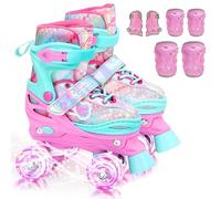 Roller Skates for Girls, Roller Skates 4-Size Adjustable with 6 Protective Gear Set, 8 Light Up Wheels Kids Roller Skate for Toddler Girls Youth Beginner, Ideal Christmas Birthday Gift