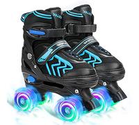 Roller Skates for Kids Adjustable Kids Roller Skates with Light Up Wheels, Fun Illuminating for Boys Girls, Suitable for Both Indoor and Outdoor Use (Black/Blue, Small/UK 11-1/)