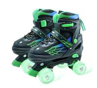 Roller Skates for Kids, Adjustable Quad Skates for Boys and Girls Ages 6-10 with Light Up Wheels, Children Beginners Rollerskates Green Size 1 2 3 4 for Indoor Outdoor