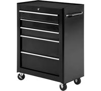 Roller Tool Chest 5 Drawer Lockable Steel Storage Cabinet Wheels 2 Keys Black