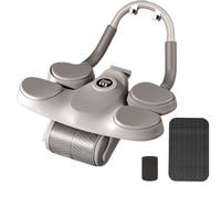 Roller Wheel,1.5M Automatic Rebound Abdominal Wheel with Knee Mat & Timer, Ab Roller Exercise Wheel with Adjustable Elbow Support(Gray)