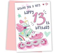 Rollerblade 13th Birthday Card for a Girl in Pink | Roller Skating Bday Card for a Daughter, Granddaughter, Cousin or Teen Who Loves Skates