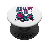 Rollin into 11 years old skater Roller Skates 11th Birthday PopSockets Adhesive PopGrip