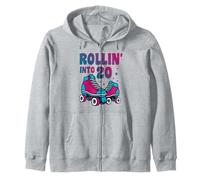 Rollin into 20 years old skater Roller Skates 20th Birthday Zip Hoodie