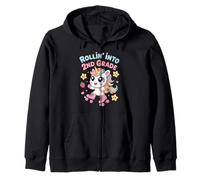 Rollin' Into 2nd Grade Unicorn Kawaii Back to School Zip Hoodie