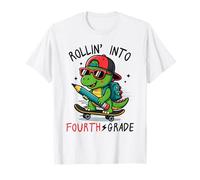 Rollin' Into 4th Grade T-Rex Skateboarding Back to School T-Shirt