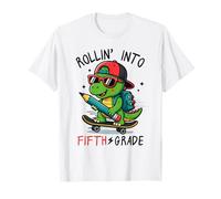 Rollin' Into 5th Grade T-Rex Skateboarding Back to School T-Shirt