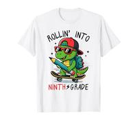 Rollin' Into 9th Grade T-Rex Skateboarding Back to School T-Shirt
