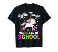 Rollin' Through 100 Days of School 100th Day Skating Unicorn T-Shirt
