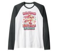 Rollin’ Through 100 Days of School Cute Bunny Teacher Girl Raglan Baseball Tee
