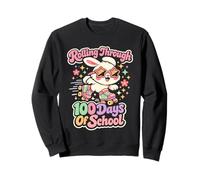 Rollin’ Through 100 Days Of School Cute Bunny Teacher Girl Sweatshirt