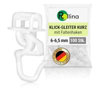 Rollina 100 White Click Glider Short Curtain Hooks for 6-6.5 mm Inner Rail, Ideal for Caravans, Motorhomes, Trucks
