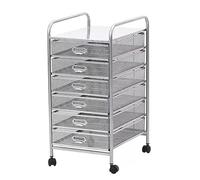 Rolling 6-Drawer File Cabinet on Wheels - Metal Mesh Office Organizer Under Desk Storage Cart with Label Frames for Craft & Office Use (Silver 29x38x61cm)